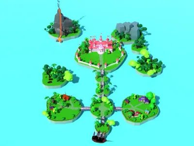 Cartoon island village T2 Low-poly 3D model