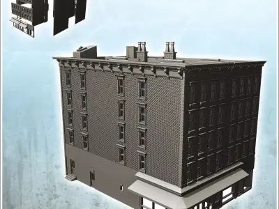 Large modern corner building with store with canopies and roof c 3D print model