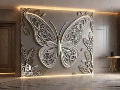 decor set wall panel butterfly relief mural CNC 11 3D print model