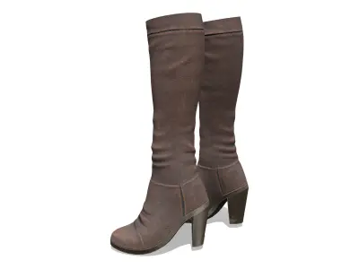 Brown Leather High Heel Calf Boots Low-poly 3D model