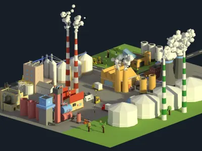 Low Poly Industrial Complex Pack Low-poly 3D model