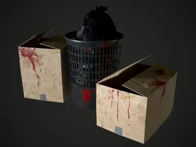 Trash And Carton Box Low-poly 3D model