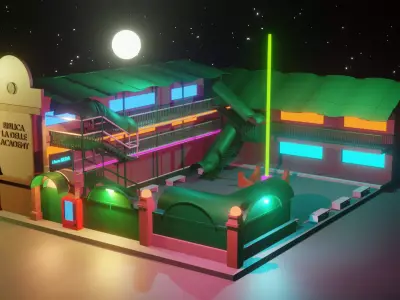 School 3D model poly Low-poly 3D model