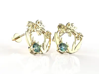 Birthflower Circle Stud Earring March 3D print model