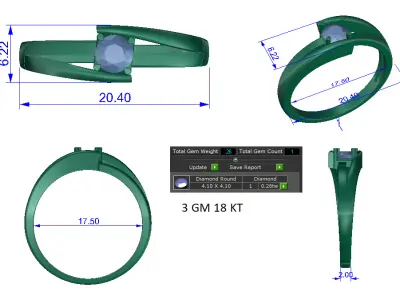 Women Ring  Render 3dm STL OBJ FBX Details 3D print model 352