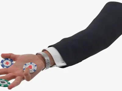  Poker Chips in Businessman Hand 