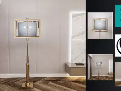 Abajur 3D model floor lamp with gold frame Free 3D model