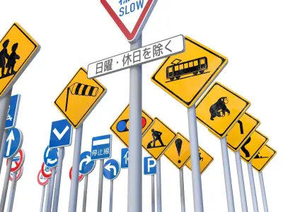 60 Japanese Traffic Sign Ultimate Collection Low-poly 3D model