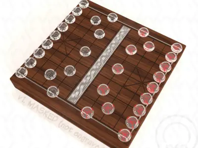 Chess Chinese XiangQi Glass Crystal MASKED and ENGRAVED 3D model