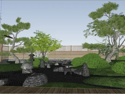 Japanese Zen - style Garden Landscape Design 3D model