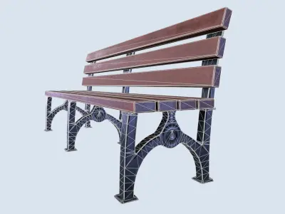 Street bench low poly pbr game ready Low-poly 3D model