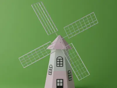 Cartoon Pink Windmill Low-poly 3D model