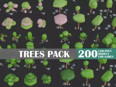 Low Poly Trees 4 seasons pack Low-poly 3D model