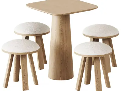 Table POV 460 S60 by Ton and Stool BuzziMilk by BuzziSpace 3D model