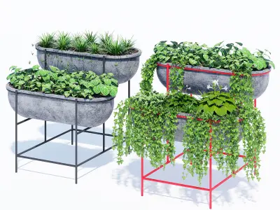 Tiered two metal planters 3D model