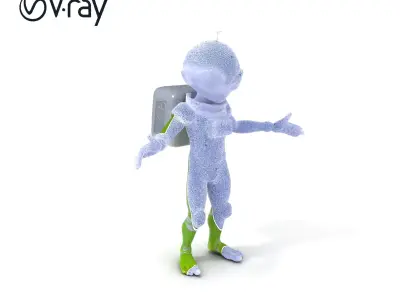 Green Alien Astronaut D Model with SciFi Space Suit and Big Eyes Low-poly 3D model