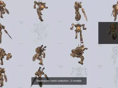 Steampunk mech collection 3D Model Pack