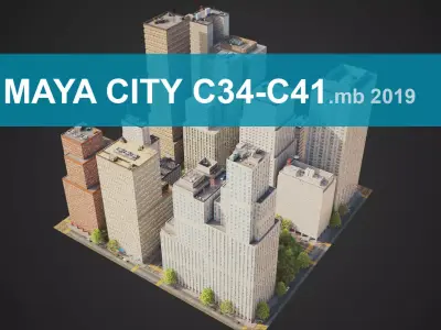 Realistic City District C34-C41 MAYA Low-poly 3D model