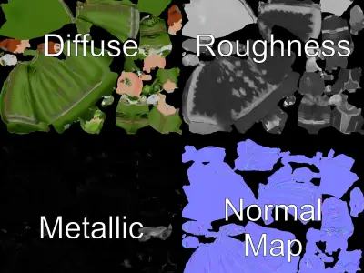 Elegant Queen Character Model in Green Dress Rigged and Animated Low-poly 3D model