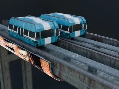 Rusty Scifi Tram Track 3D model
