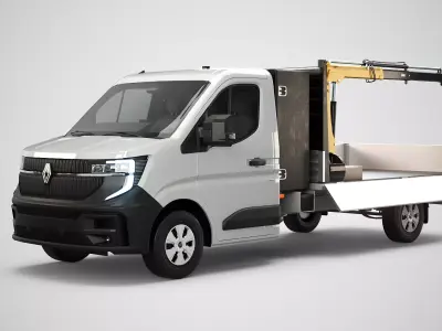 Renault Master Tipper Flatbed Crane Truck PBR Textured Low-poly 3D model