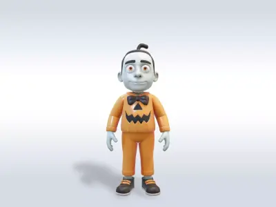Cheerful Pumpkin Boy Halloween Character 3D model 5