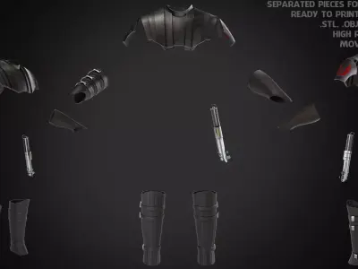 Anakin Skywalker Full Battle Armor And Lightsaber for Cosplay 3D Model Pack