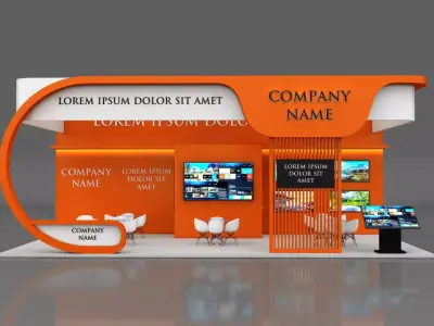 Booth Exhibition Stand Stall 6x12m Height 500 cm 3 Side Open 3D model