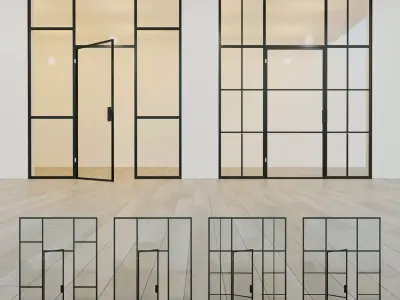 Glass partition door  Set 12 Low-poly 3D model