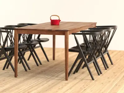 No dining table with wooden legs 3D model
