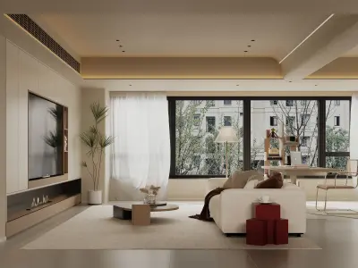 Warm  modern living room scene 3D model