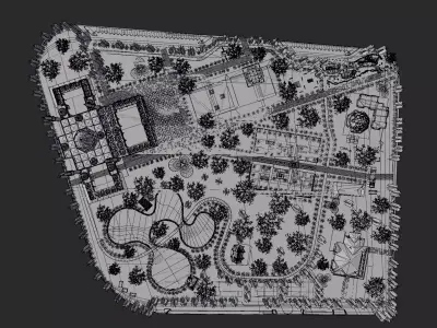 Large Mosque Garden Environment City Park 3D Scene 3D model