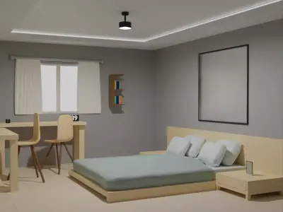 minimalist and modern bedroom 3D model