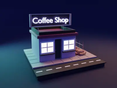 Store cafe low poly 3D model