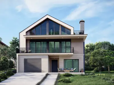 Contemporary 4-Bedroom Two-Storey House with Attic 3D model