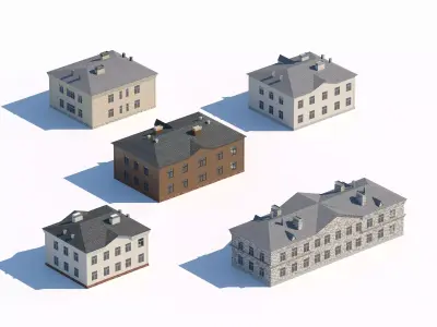 Mid-century residential building set 3D model