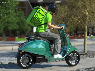  Delivery Man Riding Scooter 