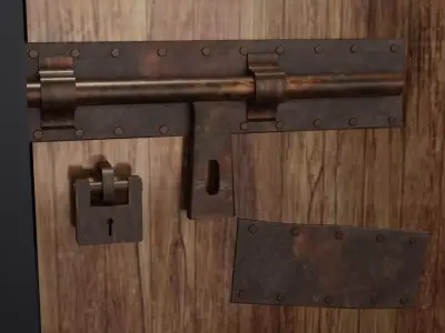 Old Wooden Rusted Metal Patched Jail Bar Door  Low-poly 3D model
