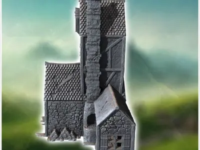 Large medieval building with canopied outdoor fireplace high ori 3D print model