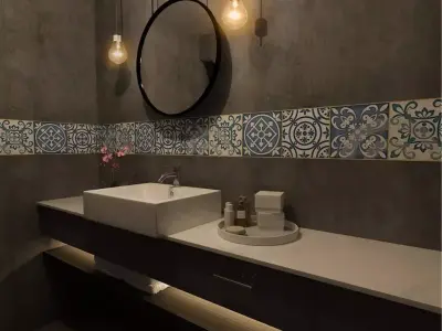 Restroom bathroom with tiled walls and mirror Free 3D model