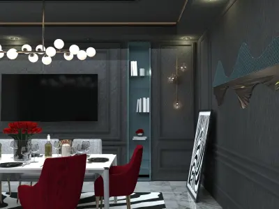 Diningroom dining room with walls and zebra rug 3D print model