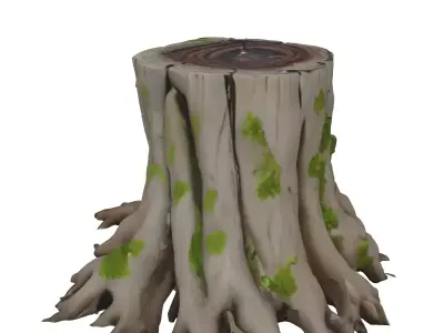 Realistic Mossy Tree Stump and Roots Low-poly 3D model