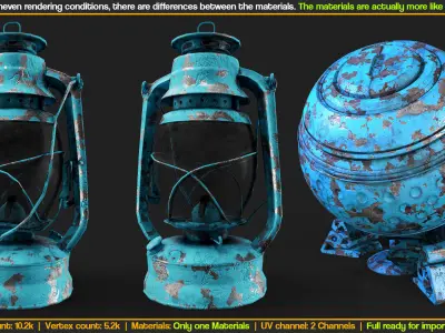Old rusted Lantern 02 and Metal smart materials - Game ready Low-poly 3D model