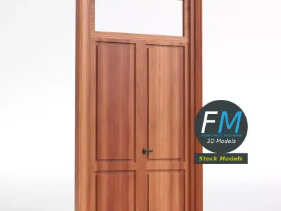 Wooden door with transom window 3D model