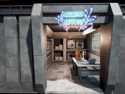 Cyberpunk Laundry Room Props Interior Game-Ready Low-poly 3D model