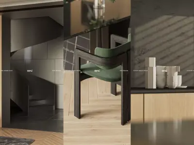 Living Room and Kitchen with Dinning Set Low-poly-130 Low-poly 3D model