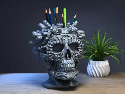 Robot Skull pen holder Cyborg pen holder 3D print model buy