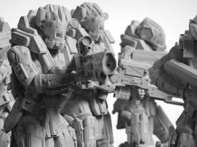 Scifi Marksman Sniper Rifle Team miniatures 3D print model