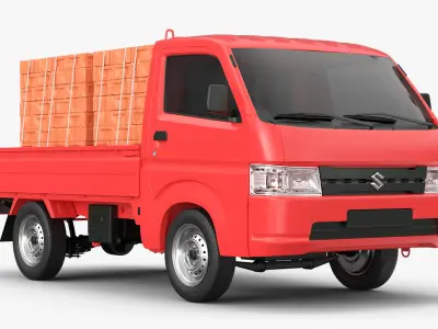  Red Suzuki Carry Truck with a Load of Bricks 