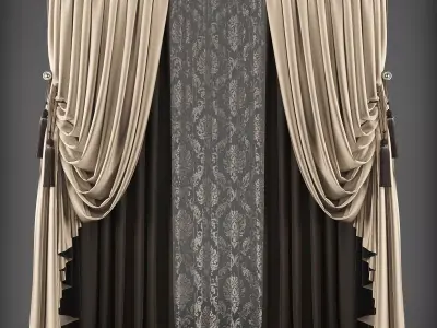 Curtain with drapes Low-poly 3D model 2